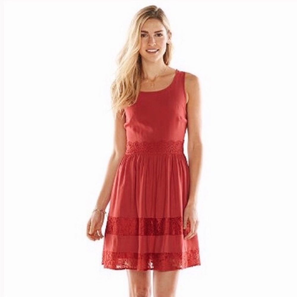 Lauren Conrad red lace trim dress